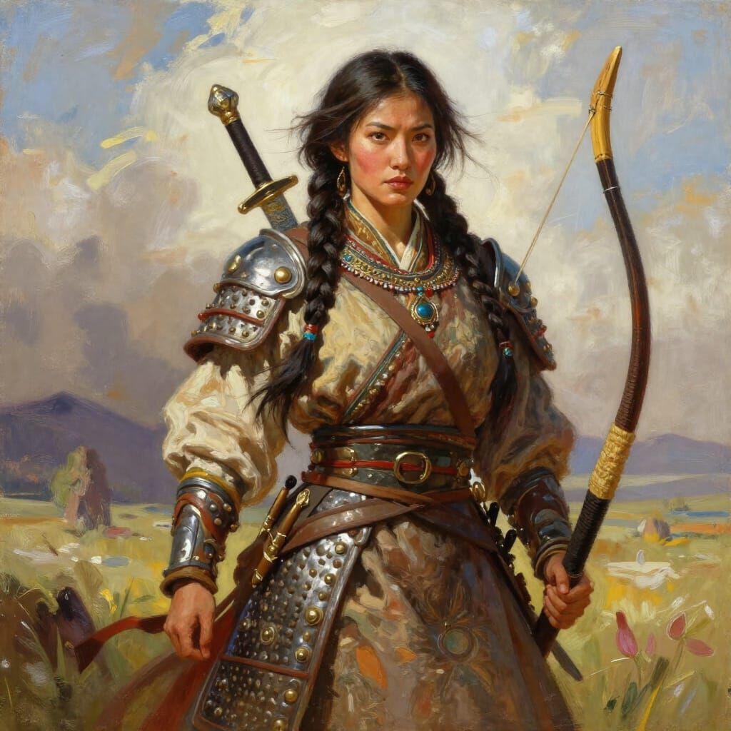 Mongolian Warrior Woman in Epic Fantasy Matte Painting