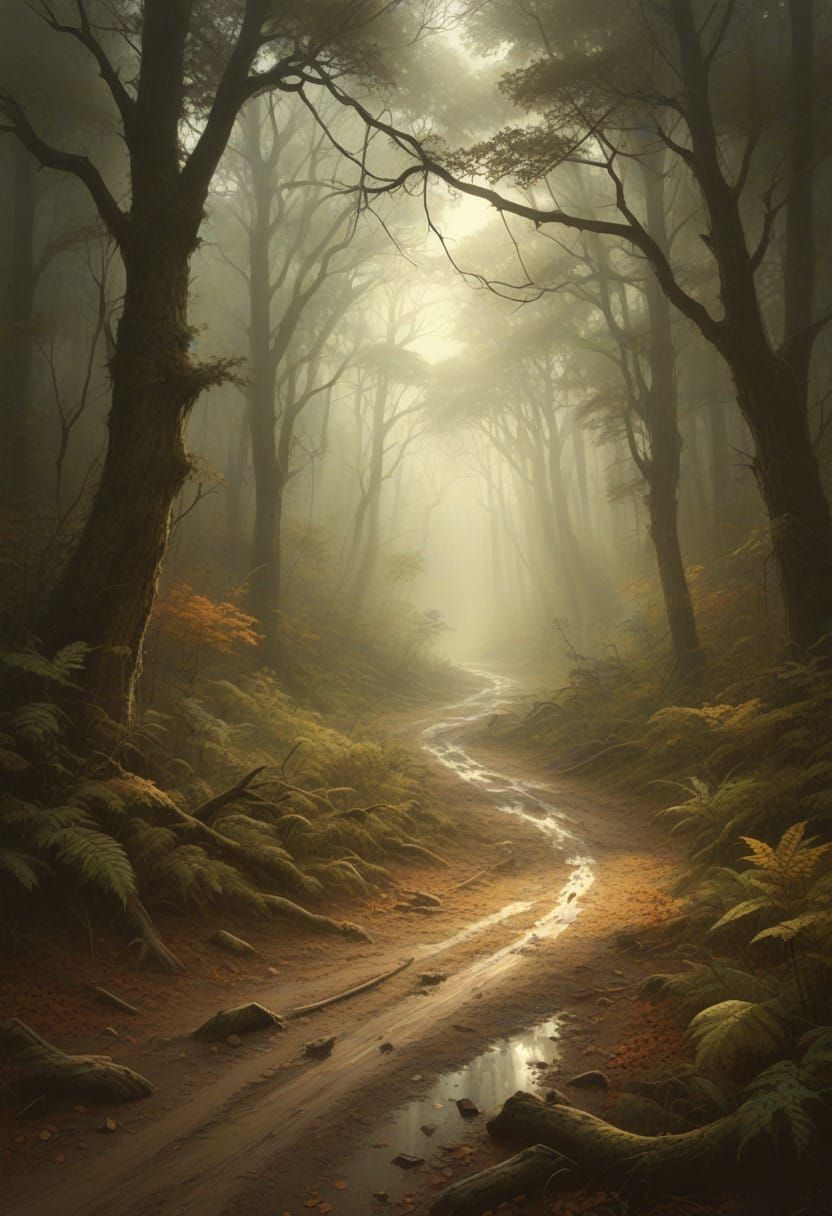 Mystical Forest Road in Rich Autumn Colors