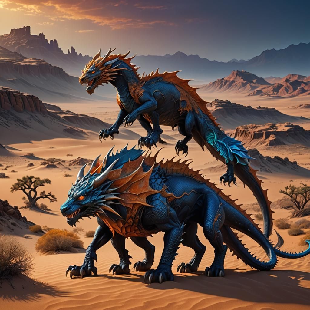 Displacer Beast Dragon Hybrid in Desert Landscape