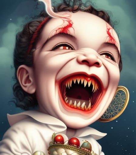 Laughing Vampire Babies in Teacup: Digital Art