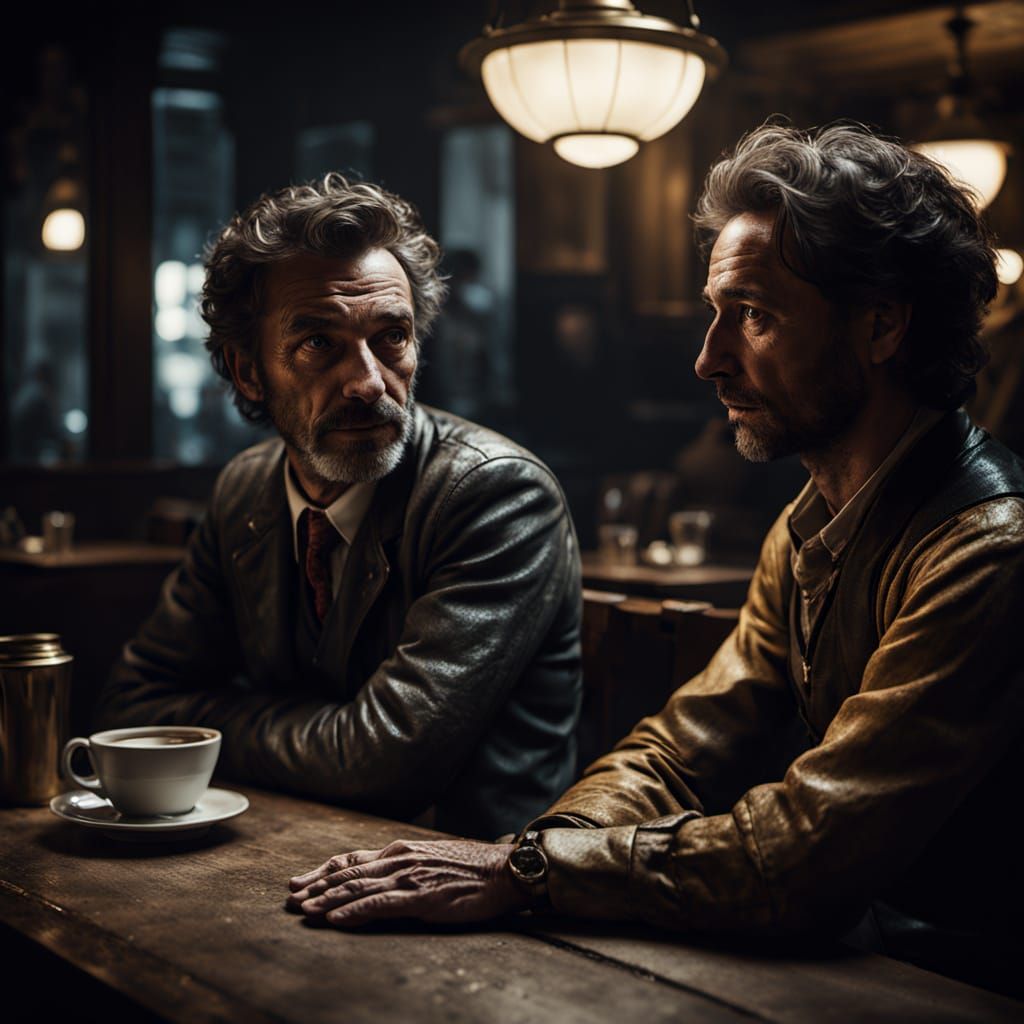 Steampunk Inspired Parisian Cafe Scene in Dark Fantasy Style