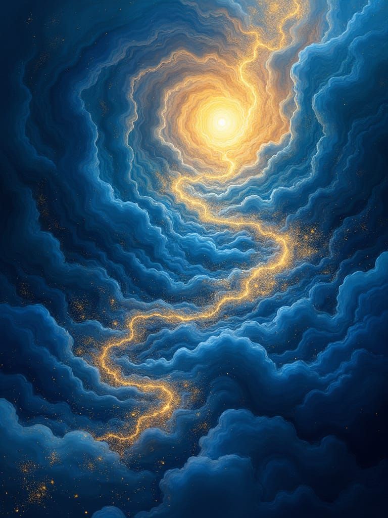 Cosmic Golden Ratio Abstract Art in Indigo and Cyan