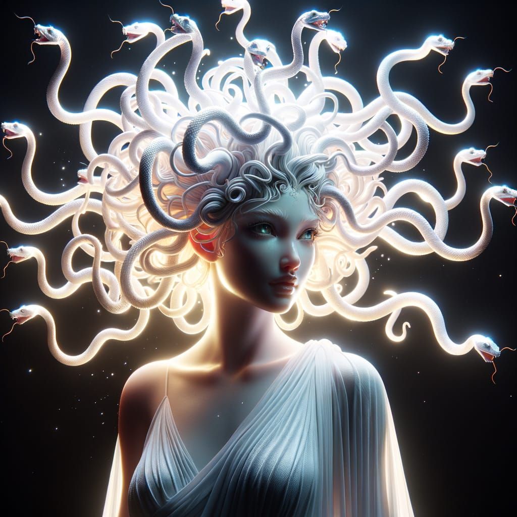 Medusa Portrait with Snakes in Dark Academia Style