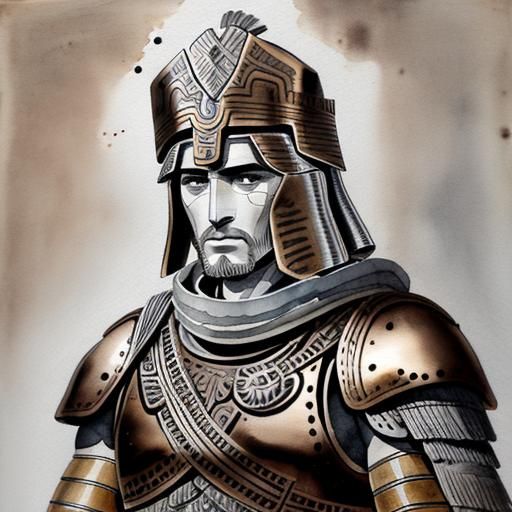Assyrian Warrior in Bronze Age Metallic Watercolor