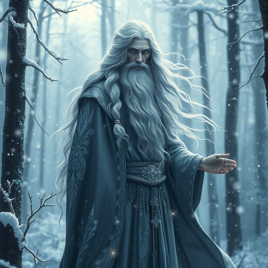Ethereal Winter Wizard Conjures Magic in Snowy Forest with C...