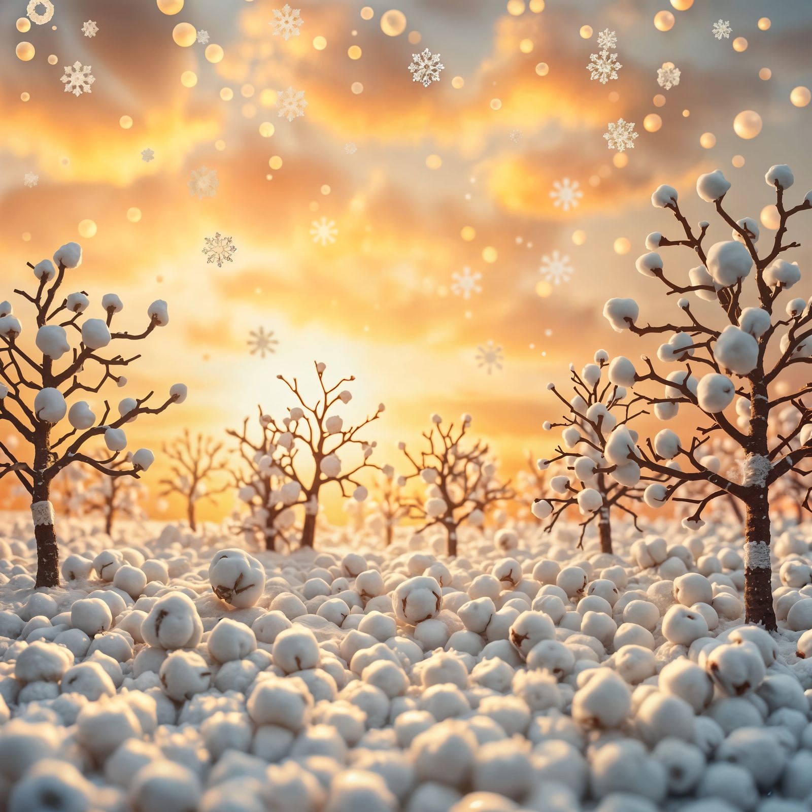 Snowy Landscape in Fabric Texture and Crochet Style