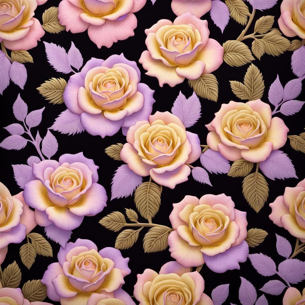 Gold Etched Moss Roses Under Black Light