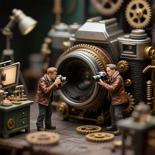 Steampunk Camera Universe: Miniature Photographers in a Giga...