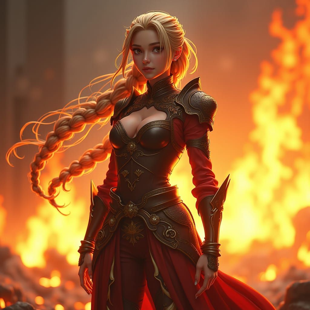 Calm Blonde Woman Amidst Raging Inferno