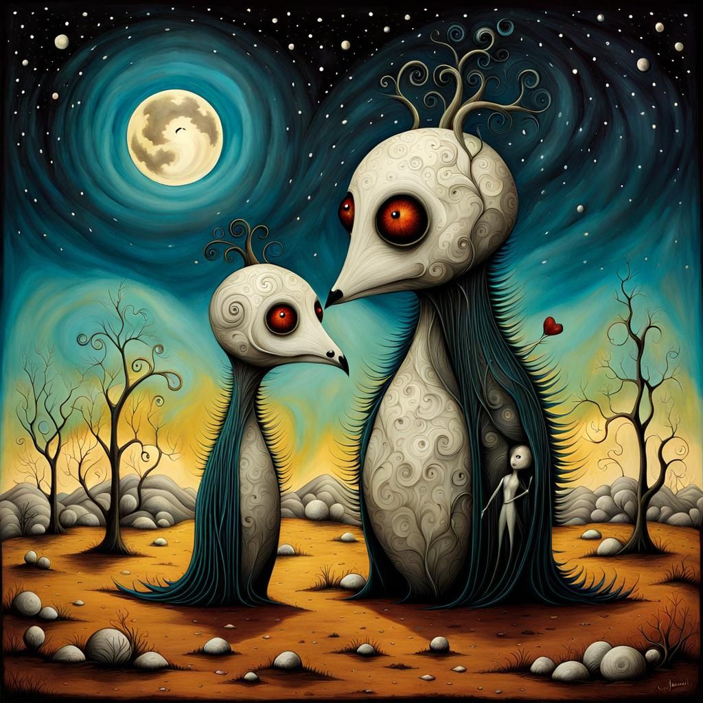 Surreal Kiss in Desolate Land, Dark Fantasy Art