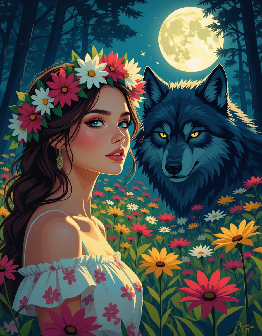 Human and Werewolf Face Juxtaposition in Digital Art Style