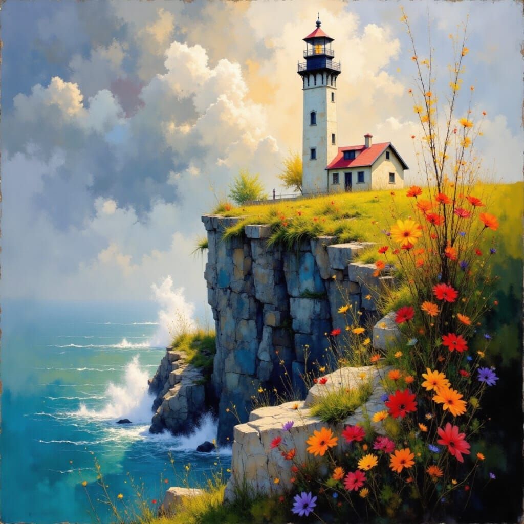 Luminous Clifftop Lighthouse in Photorealistic Detail