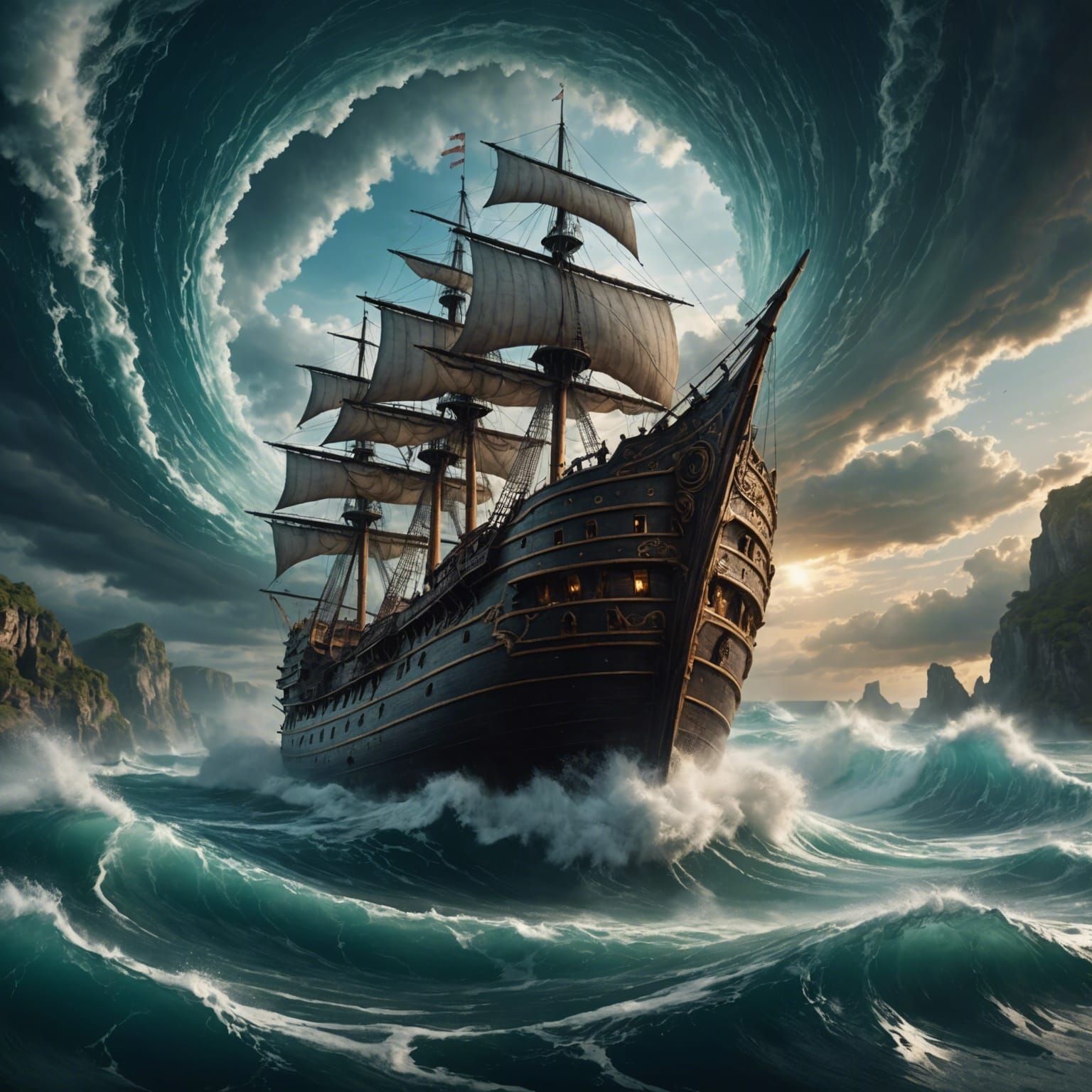 Ancient Ship Navigates a Deadly Water Vortex