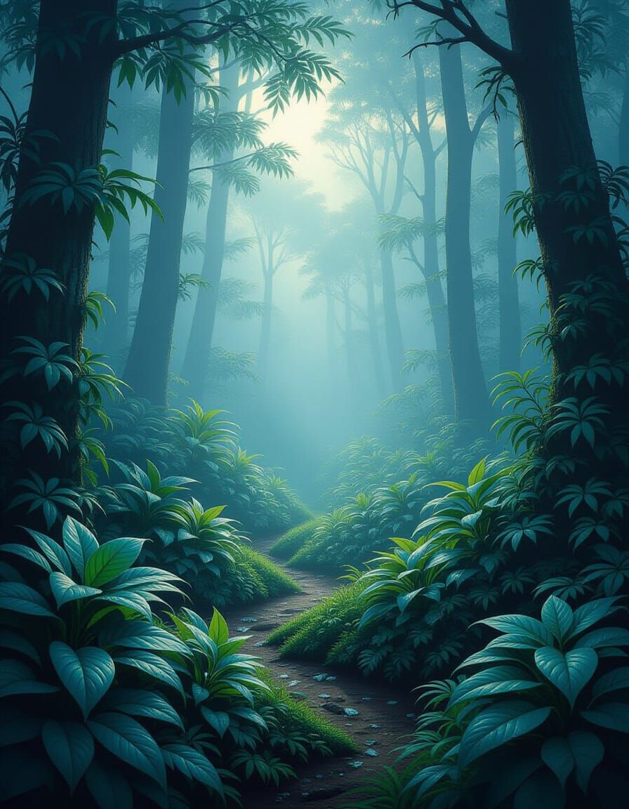 Mystical Foggy Forest in Magical Realism Style