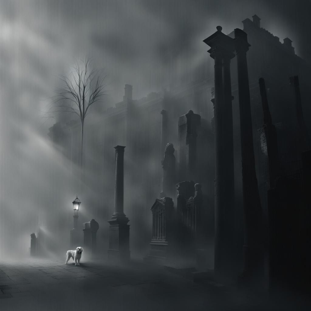 Fog and Giant Dogs in Black and White Photography