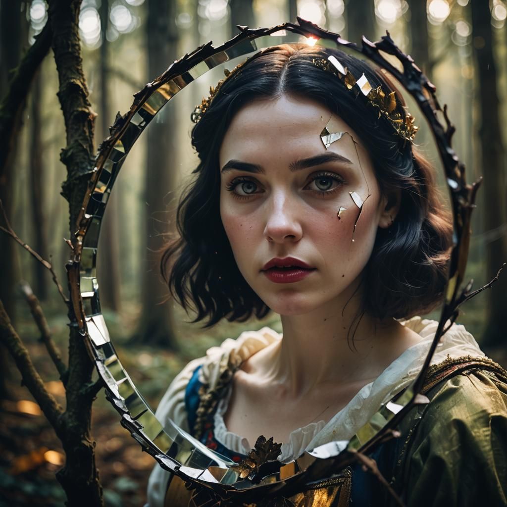Snow White in Broken Mirror: Rembrandt-Inspired Portrait