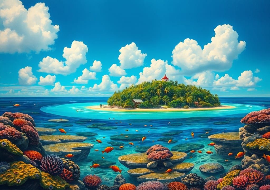 Tropical Island Paradise as Dreamlike Oil Painting