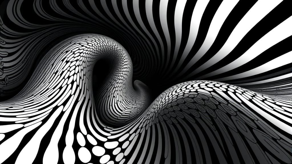 Surreal Black and White Wave Form in Fractal Abstraction