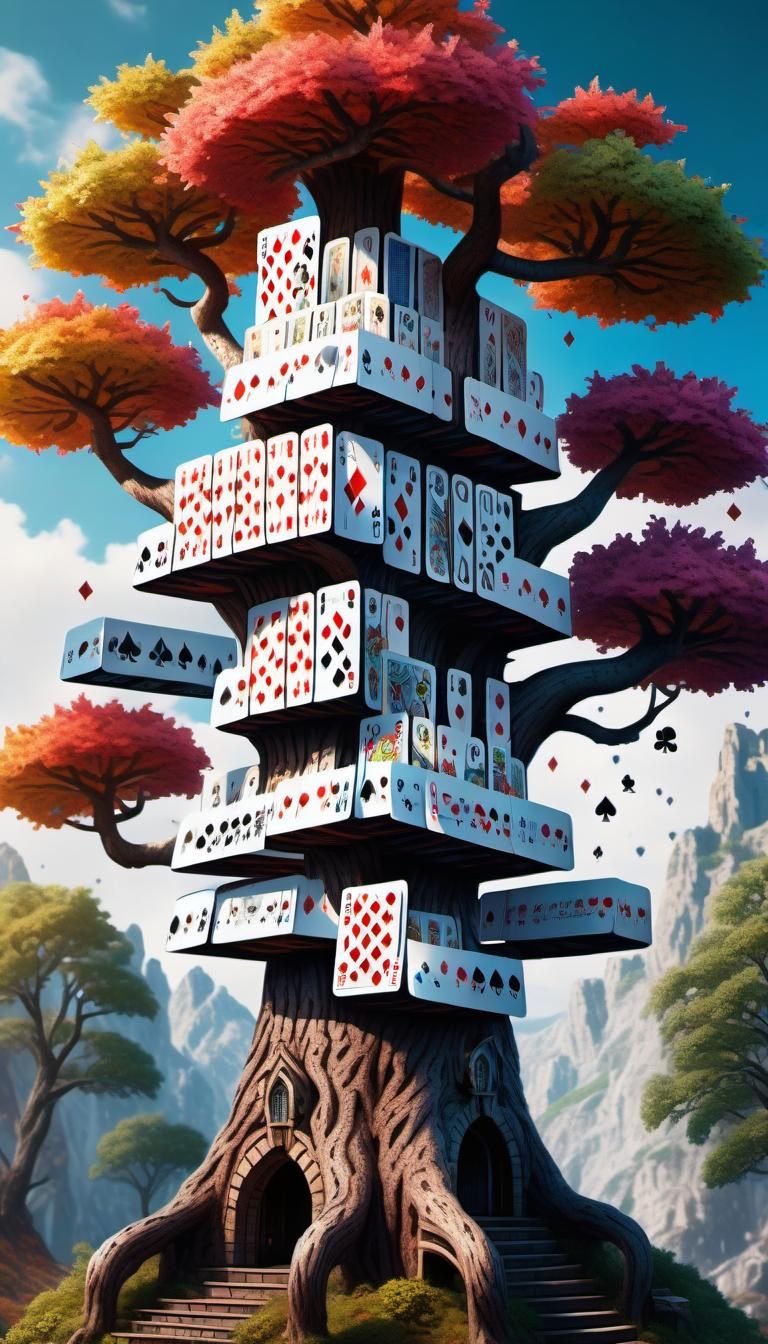 Majestic Card Castle on a Tree: Fantasy Concept Art