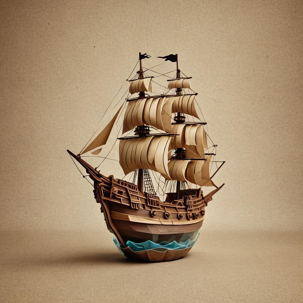 Miniature Wooden Pirate Ship in a Bottle