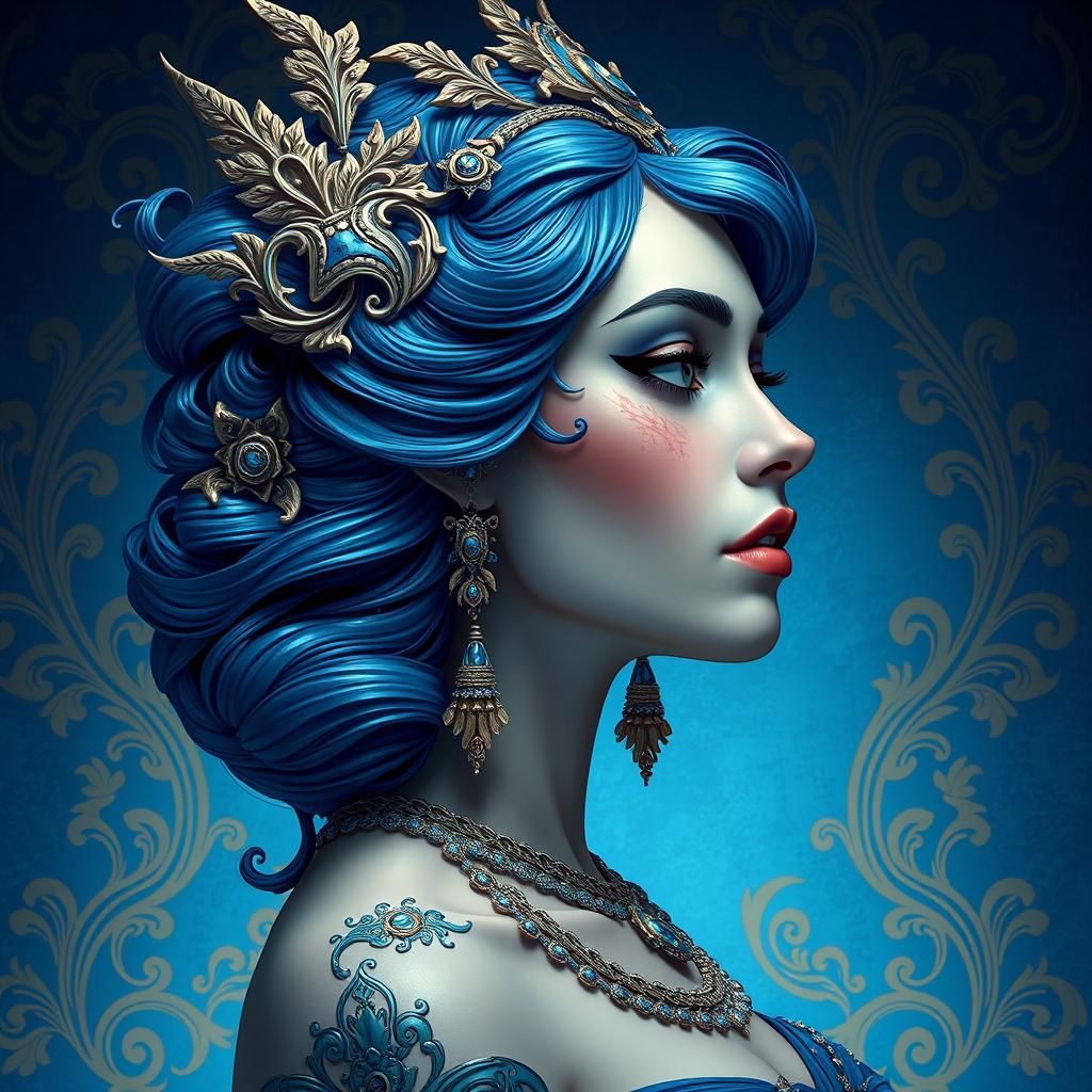 Art Nouveau Lady Portrait in Blue