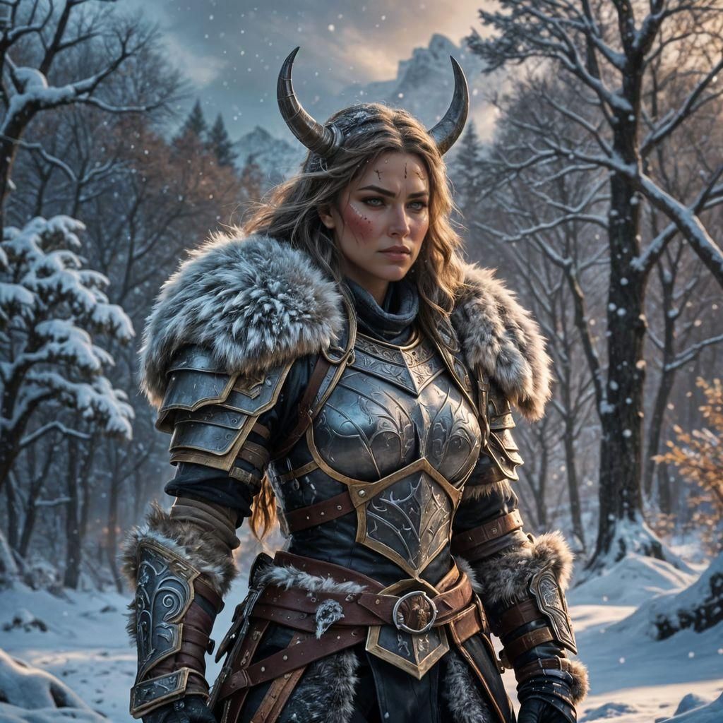 Winter Barbarian Goddess in Hyperrealistic Splendor