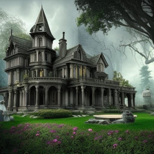 Gothic house with beautiful garden