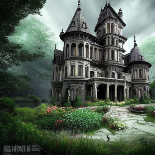 Gothic house with beautiful garden