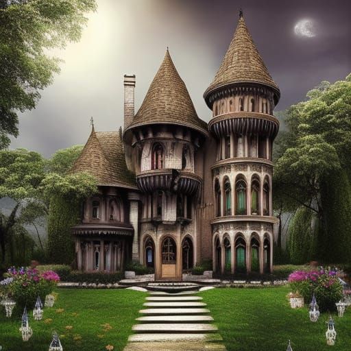Gothic house with beautiful garden