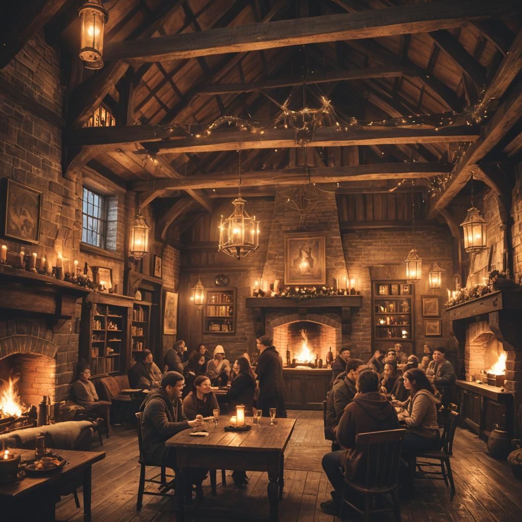 Cozy Mystical Tavern Interior with Warm Lighting