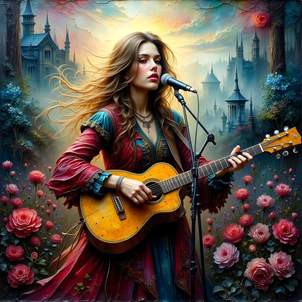 Folk Festival Scene in Impasto Oil Painting