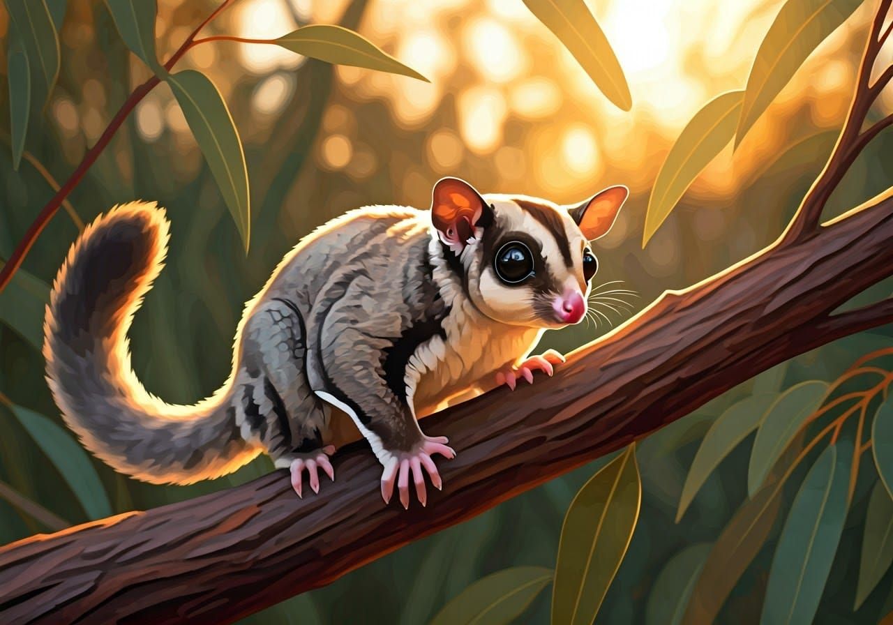 Sugar Glider in Australian Bush: Watercolor Painting