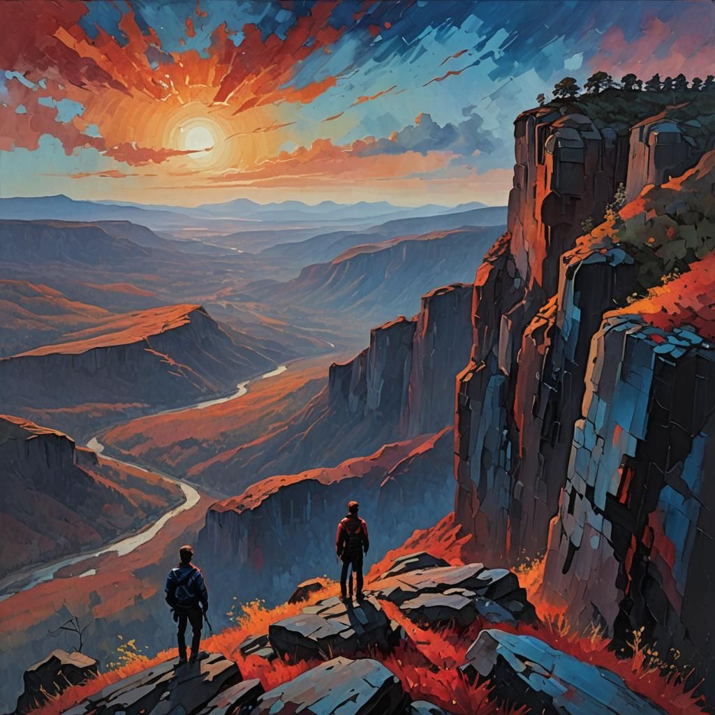 Impressionist Landscape with Figure and Vibrant Sky