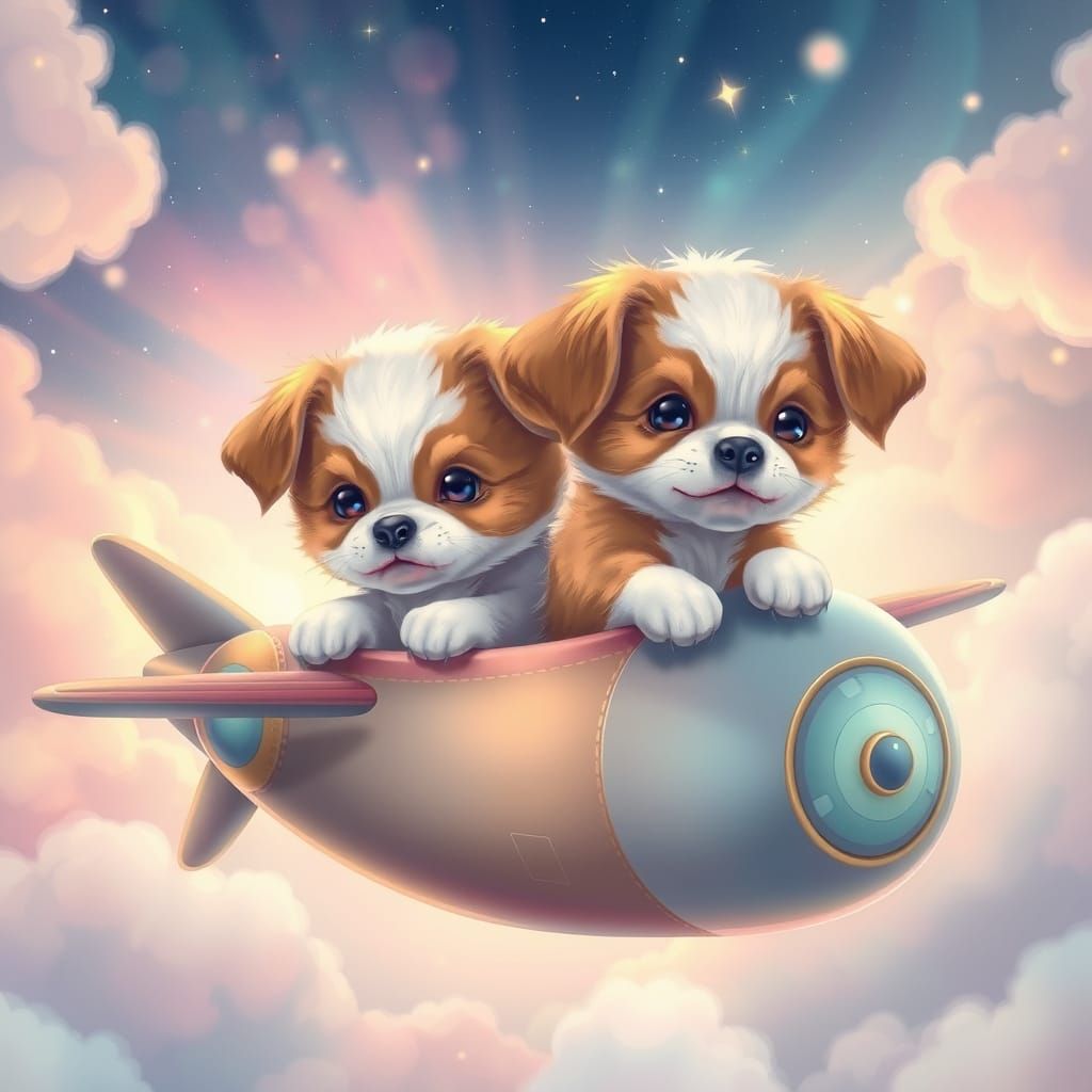 Whimsical Puppies in a Vibrant Nebula