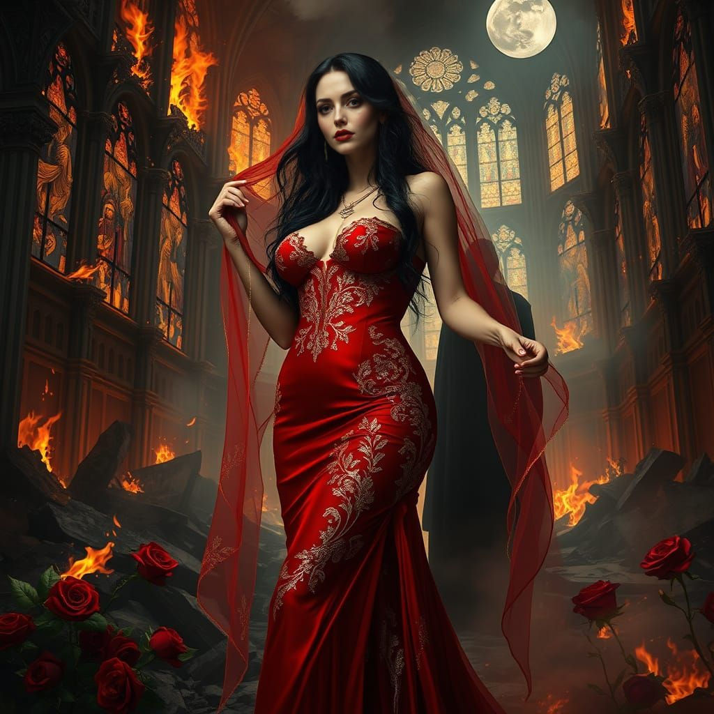 Ethereal Horror Goddess in Crimson Ruin