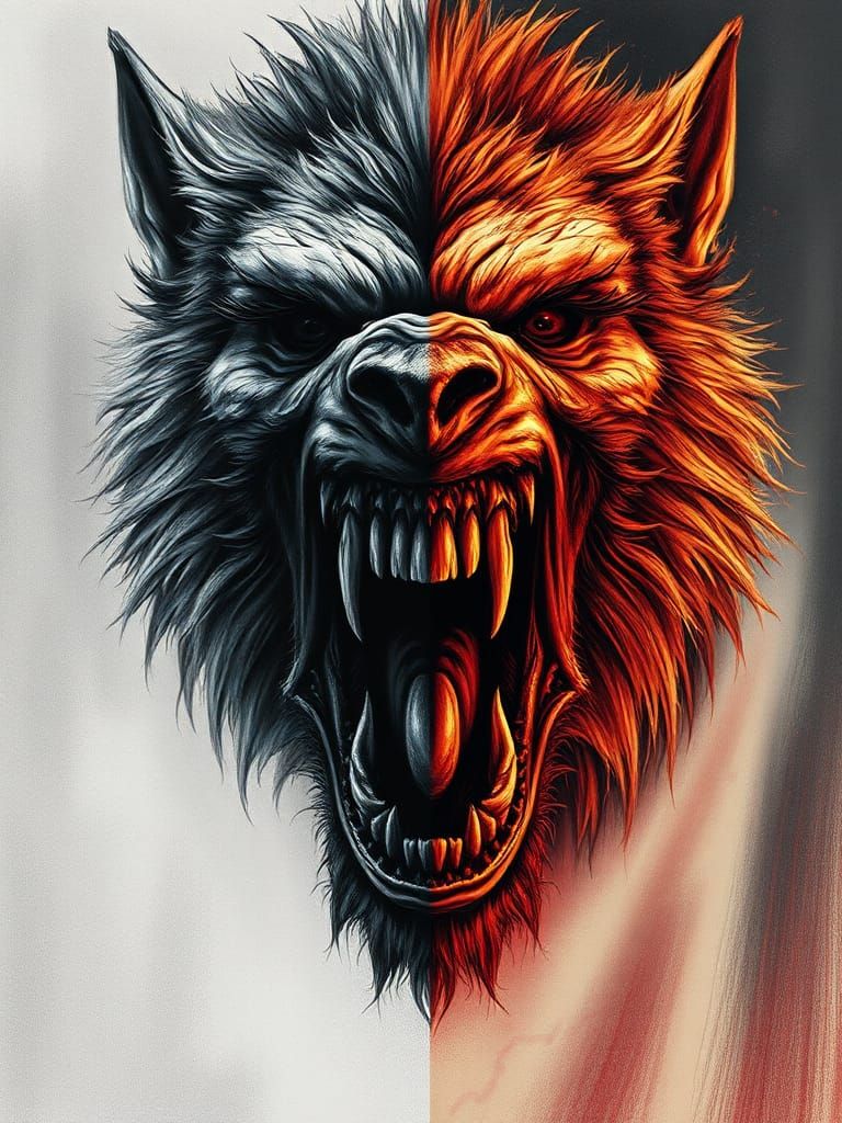 Ghoulish Werewolf Death Transition: Charcoal to Photorealism