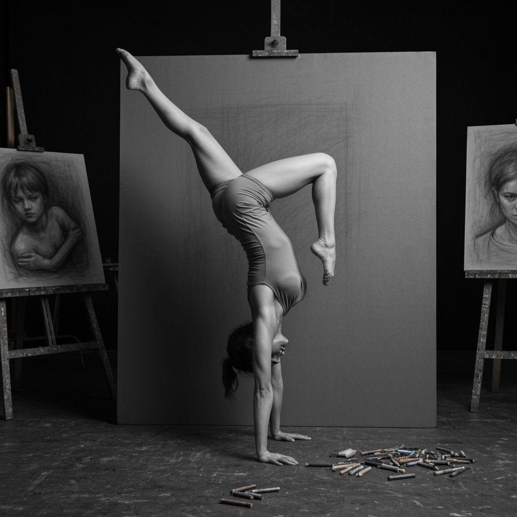Model Poses in Acrobatic Stance at Studio