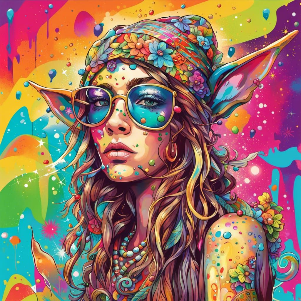 Vectorized Hippie Elf in Graffiti Art Style