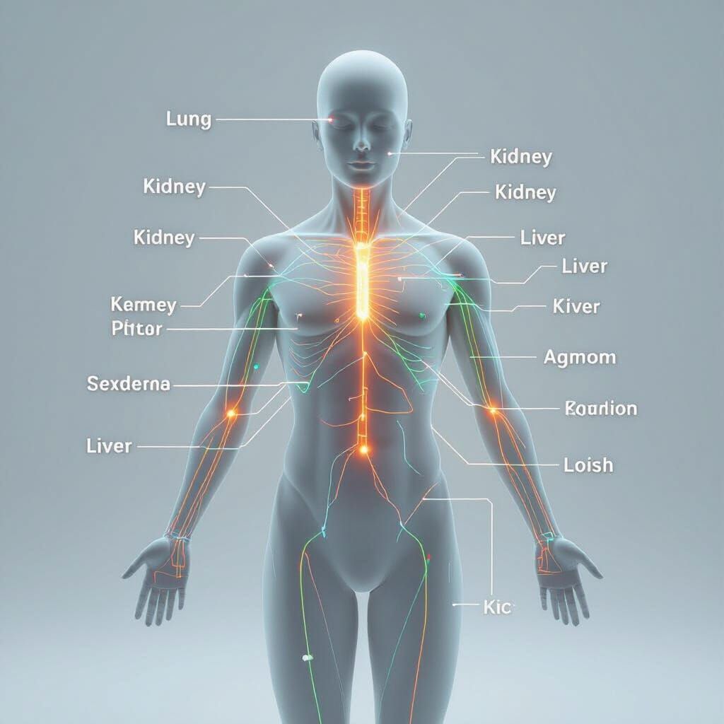 QiGong Meridian Lines Diagram: Human Figure with Labeled Pat...