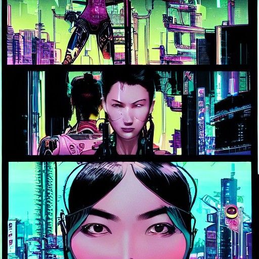 Cyborg Woman in Neon Cyberpunk Jungle