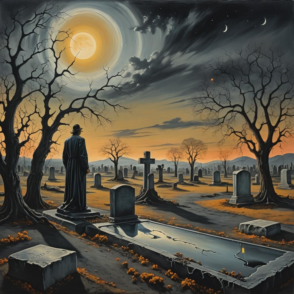 Surreal Cemetery Scene in Salvador Dali Style