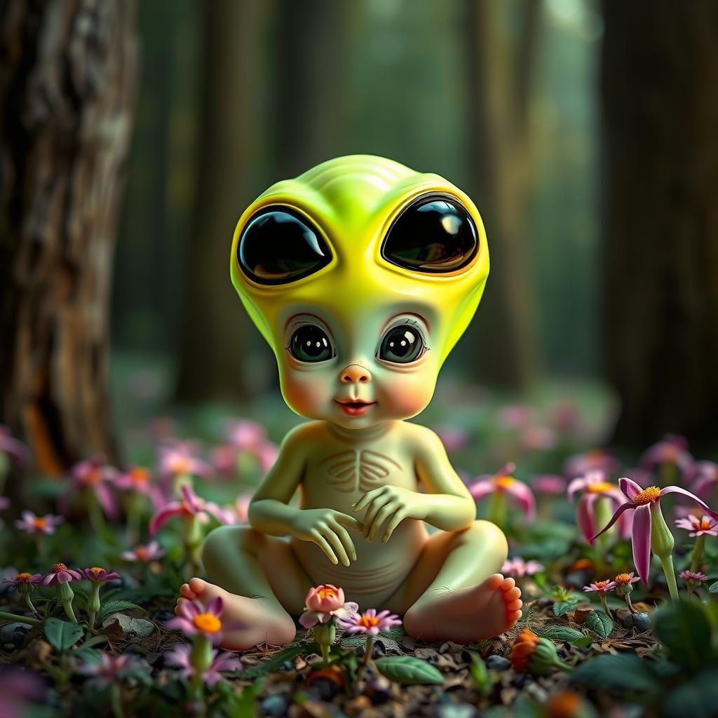 Intricate Alien Forest with Rainbow Sunbursts