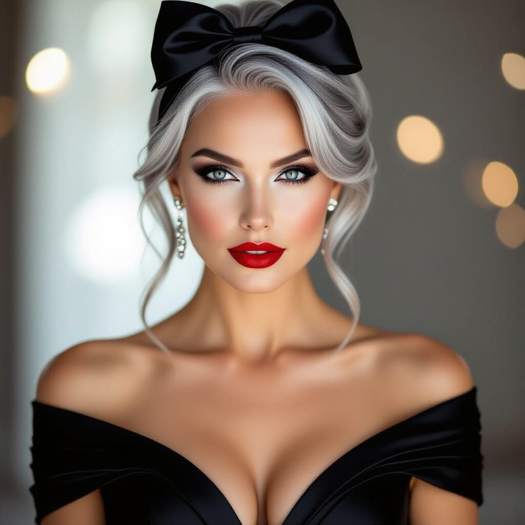 Glamorous Woman in Black Gown, Professional Portrait