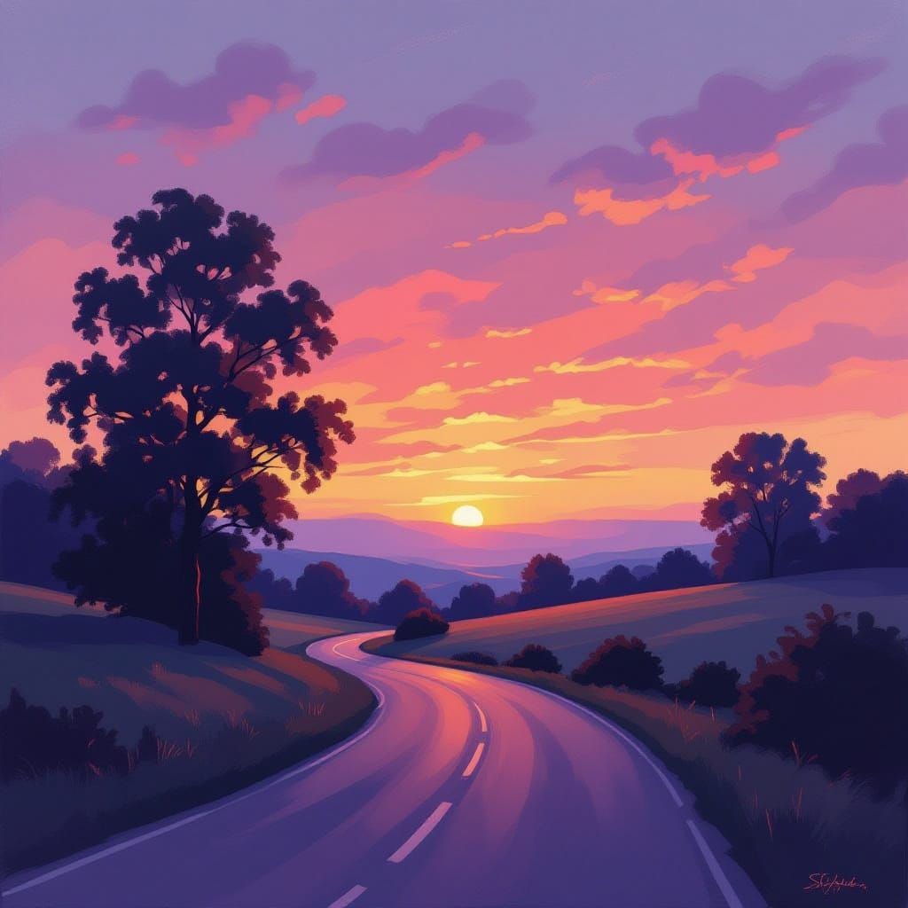 Dawn Colors Blend Over Silhouetted Landscape