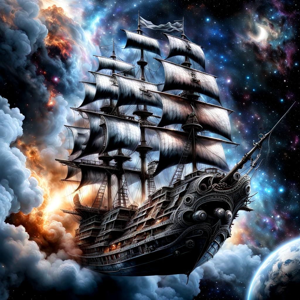 Nebula Pirate Ship in Dark Fantasy Style