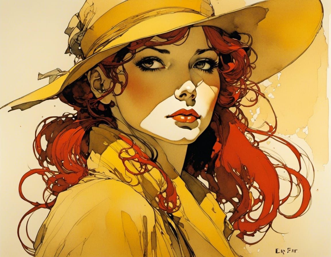 Striking Portrait with Bold Lines in Warm Sepia Tones