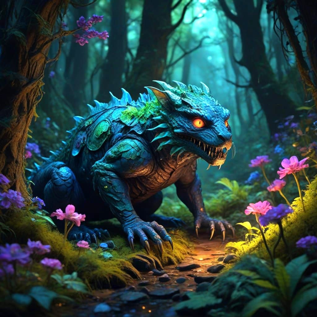 Monstrous Forest Lurker Leaves Trail of Bioluminescent Flowe...