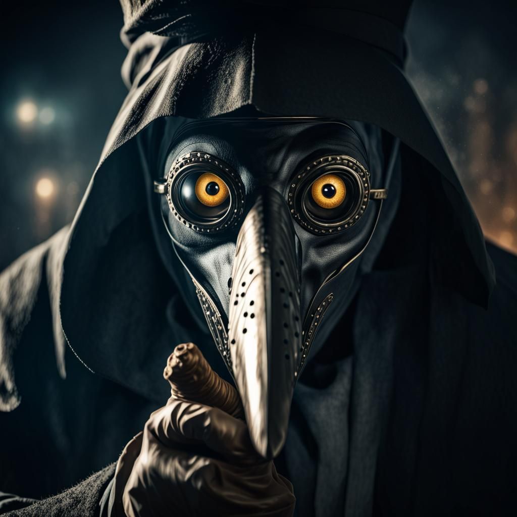 Intense Plague Doctor Stares in Hyperrealistic 3D