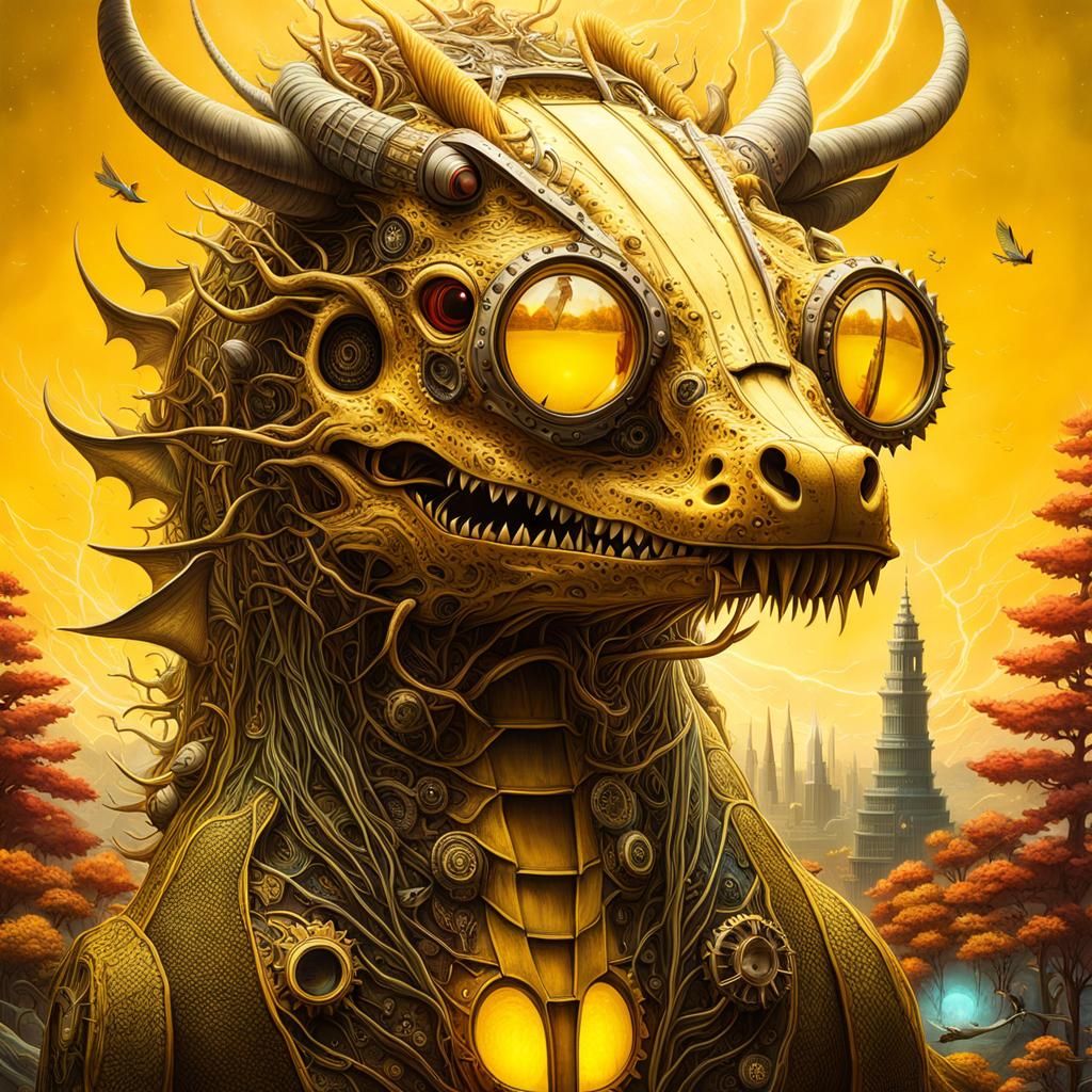 Surreal Mechanical Dragon Portrait in Hyperrealism