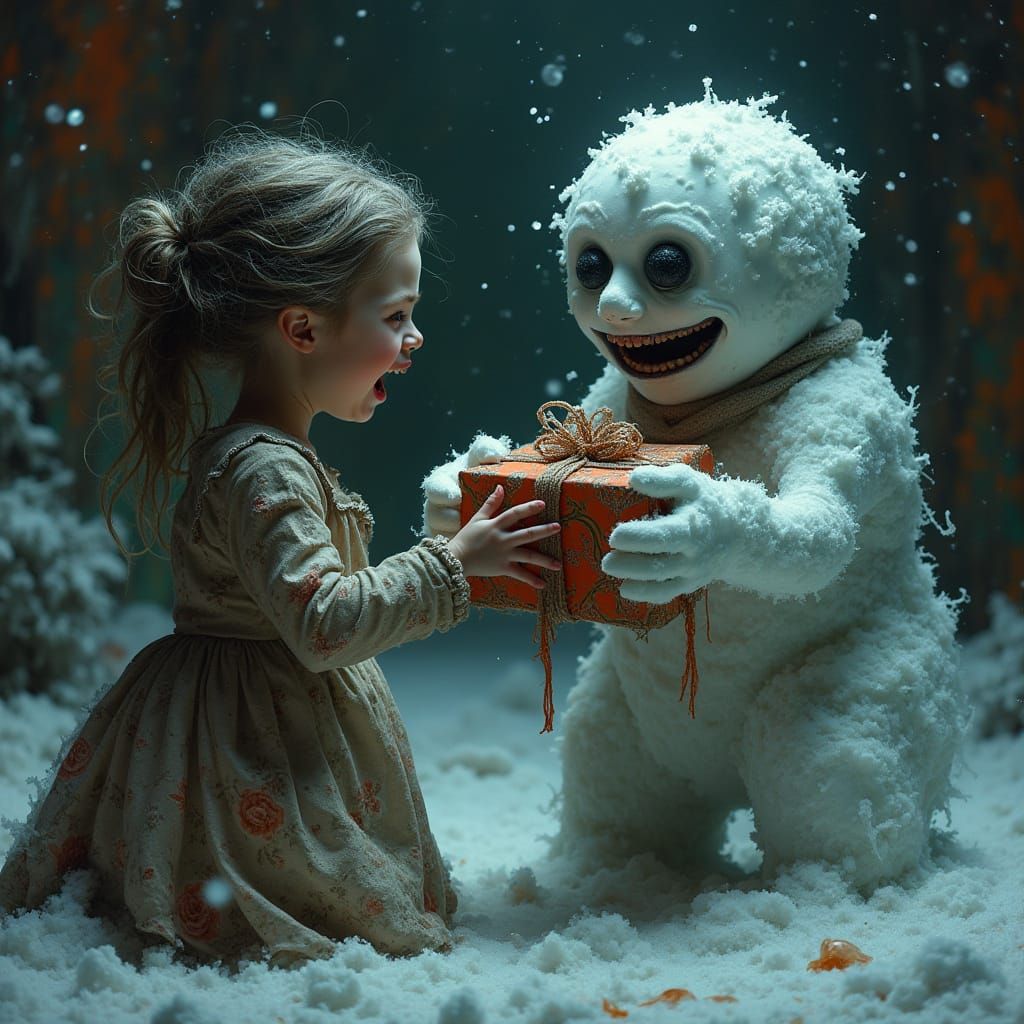 Young Girl Fears Snowman Boy's Gift in Dark, Victorian-Inspi...